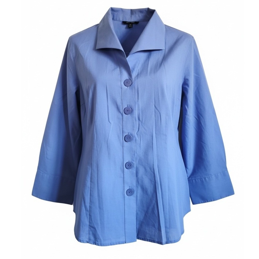 Foxcroft Wrinkle 6 Fitted Cornflower Blue Button Down Shirt Women No Wrinkle NEW